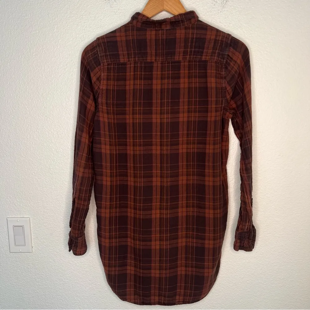 Free People x CP Shades 100% cotton plaid button down tunic brown extra small - Image 9