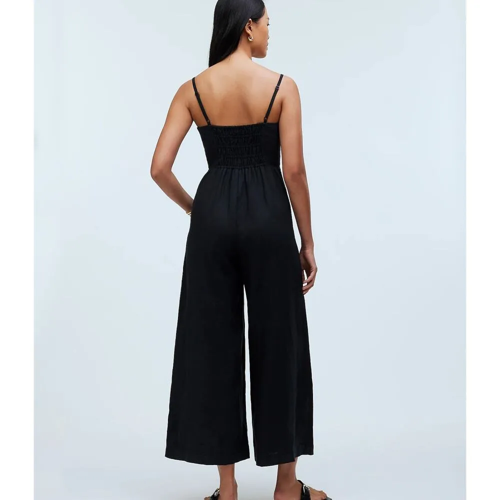 NWT Madewell Sleeveless Wide-Leg Jumpsuit in 100% Linen Black 14 *Broken Zipper* - Image 2