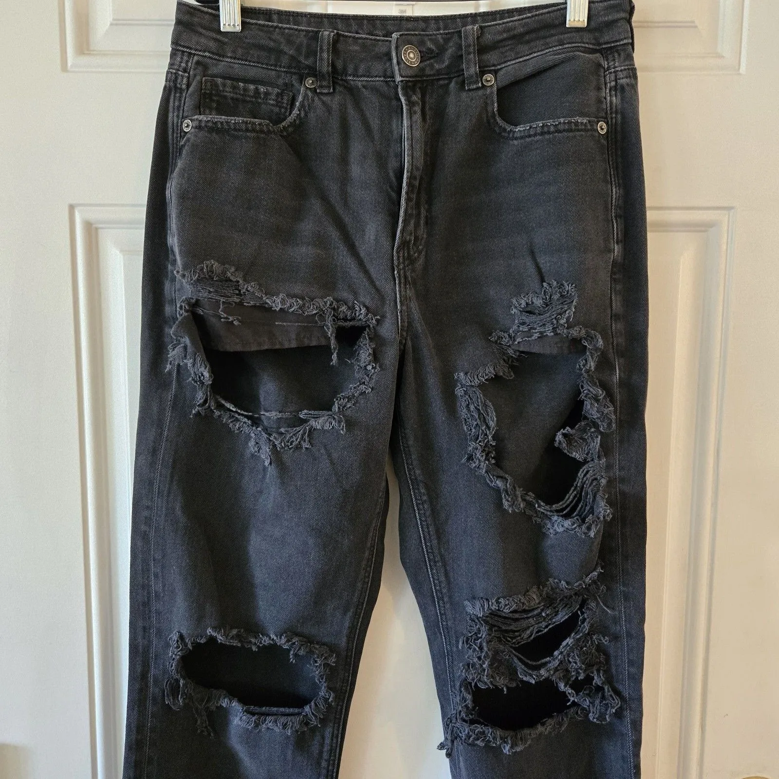 American Eagle Wide Leg Jeans Black Ripped Mom Jean Size 6 Y2K Destroyed Denim - Image 2
