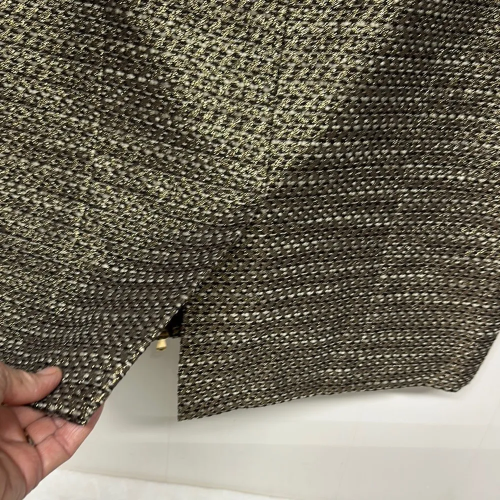 Etcetera Womens Skirt 0 Brown Gold Metallic Wool Tweed Zipper Detail Pencil - Image 3