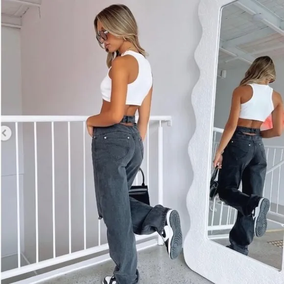 White Fox Boutique Current Moment Black Acid Wash Distressed Cut Out Jean Size S - Image 2