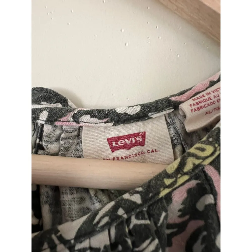 Levi's Floral Smock Puff Sleeve Women's Dress Summer A-Line XL Cotton - Image 2