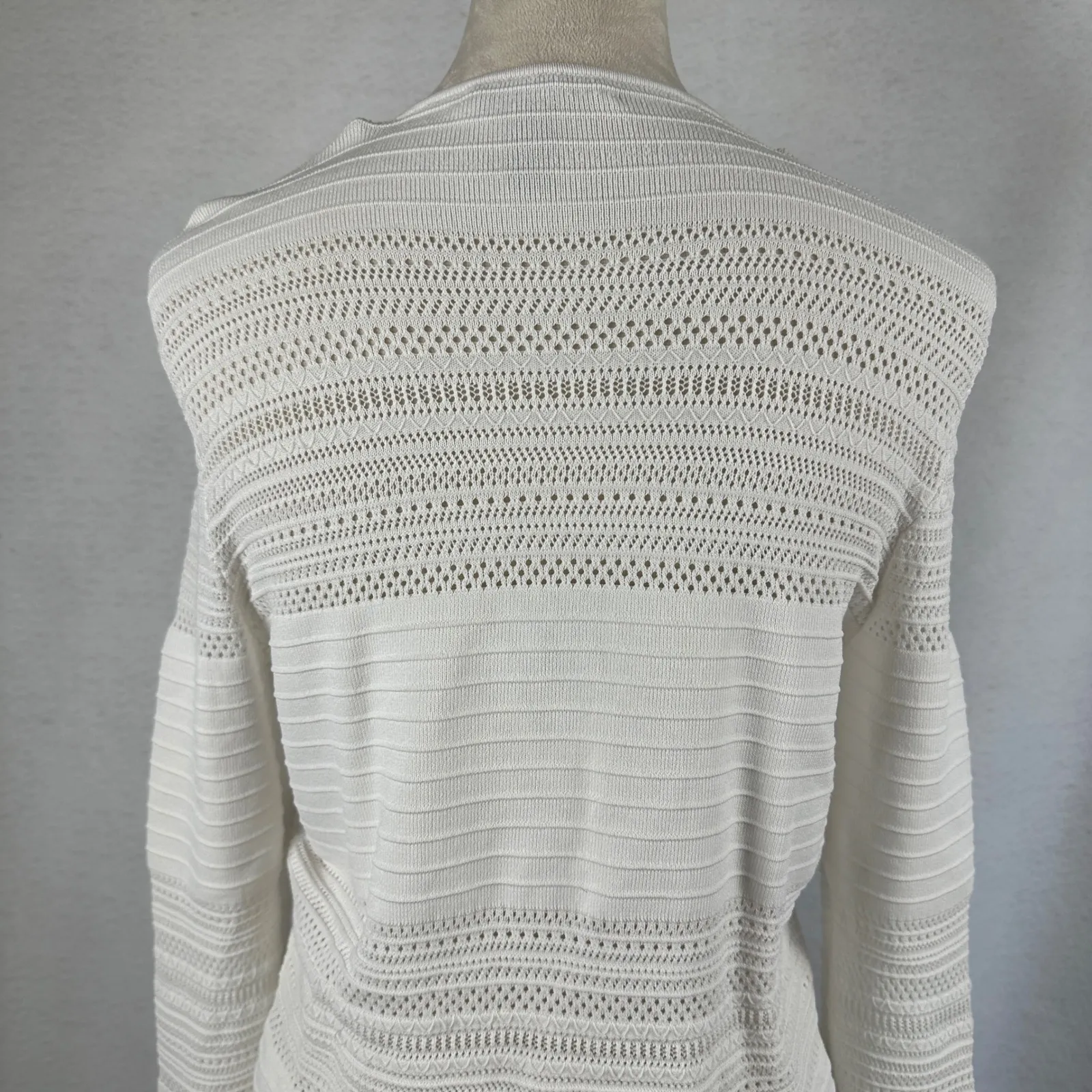 Lauren Ralph Lauren White Knit Cardigan Sweater Jacket Open‎ Weave Womens Medium - Image 6