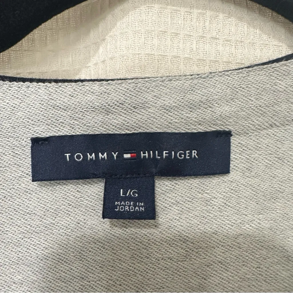 Tommy Hilfiger Gray Navy Trim Button Cardigan Jacket Size L Nautical Preppy Chic - Image 3