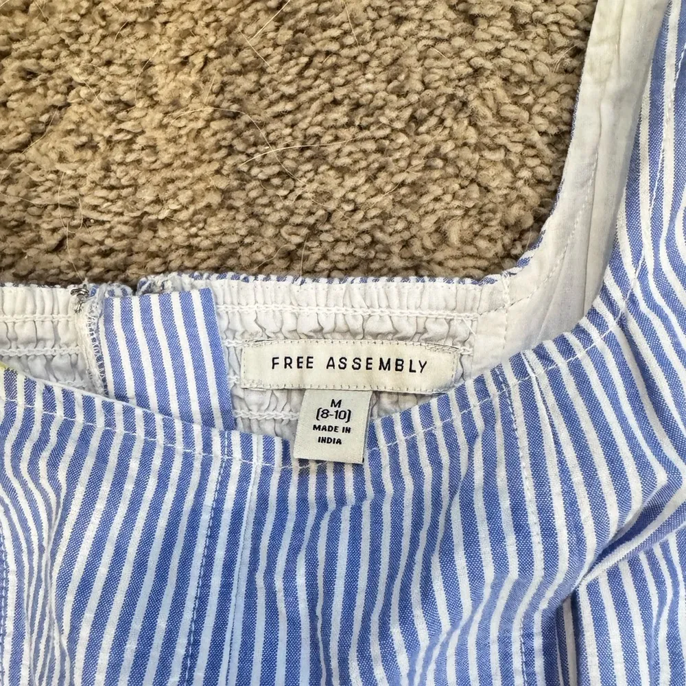 Free Assembly Lemon Embroidered Effortless Blue White Seersucker Fit & Flare BBQ - Image 13