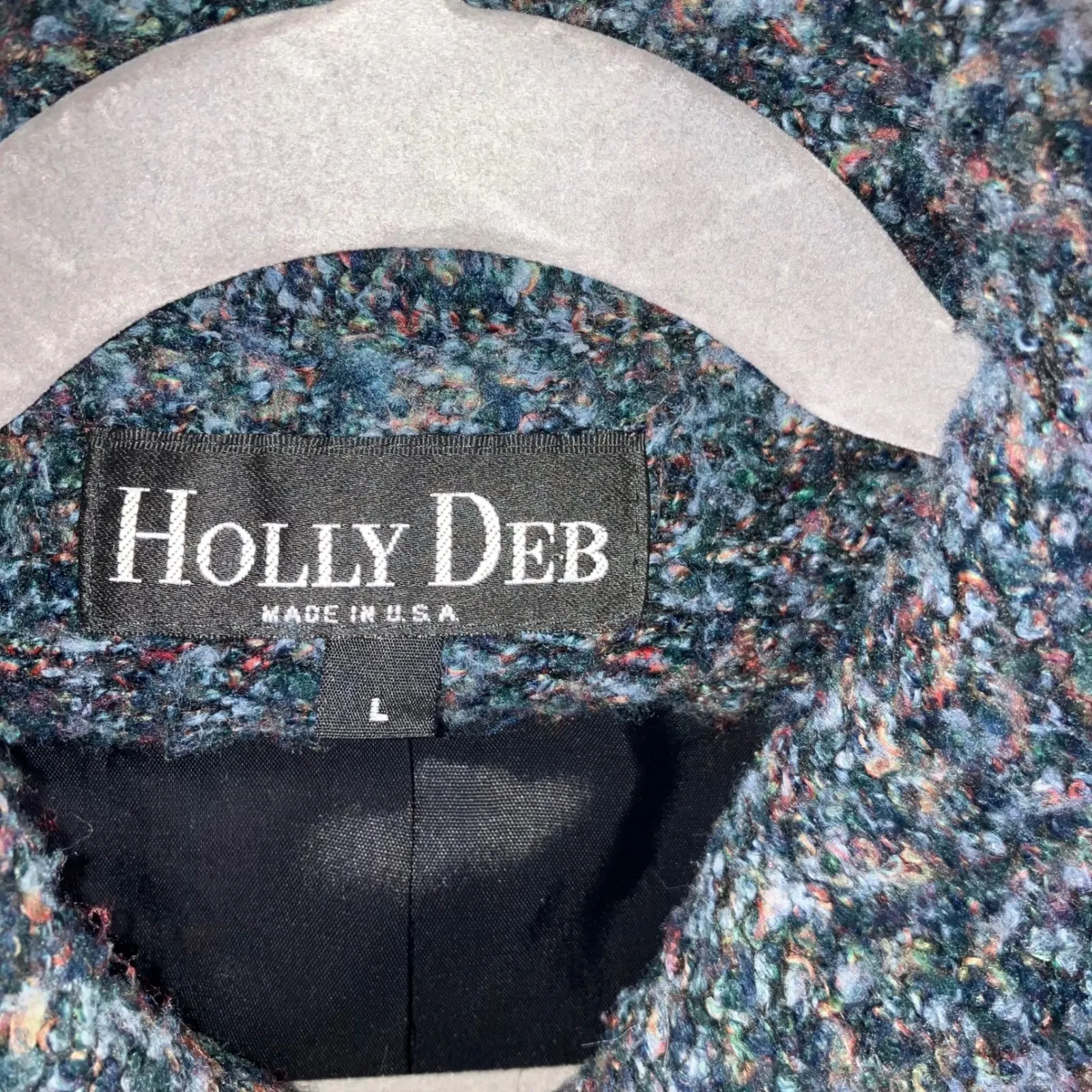 Vintage Holly Deb PeaCoat Women Large‎ Tweed Nubby Button Front Academia Blue - Image 7
