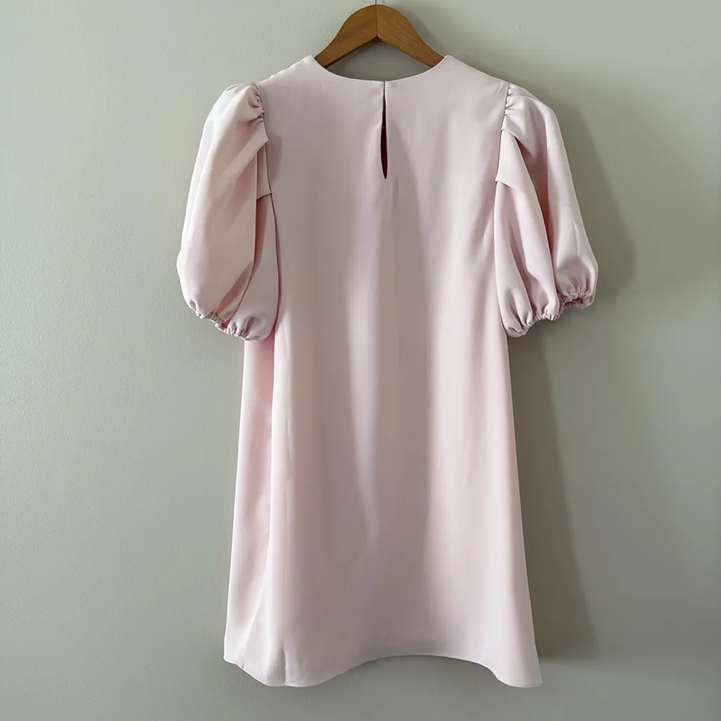 Amanda Uprichard Fame Mini Shift Dress Short Puff Sleeve Keyhole Neck Pink M - Image 4