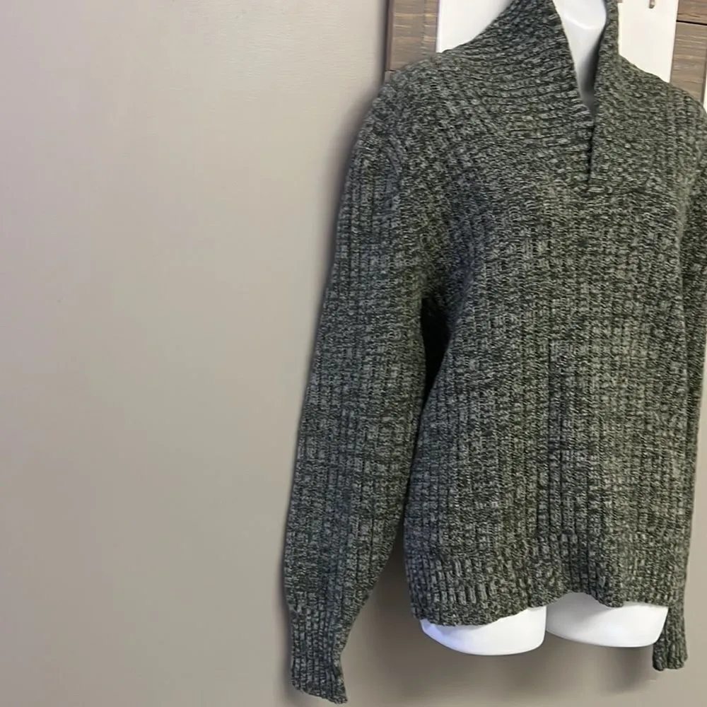 Lambs Wool Blend Heather Green Long Sleeve Cable Knit Cross Cowl Neck Sweater-PL - Image 5