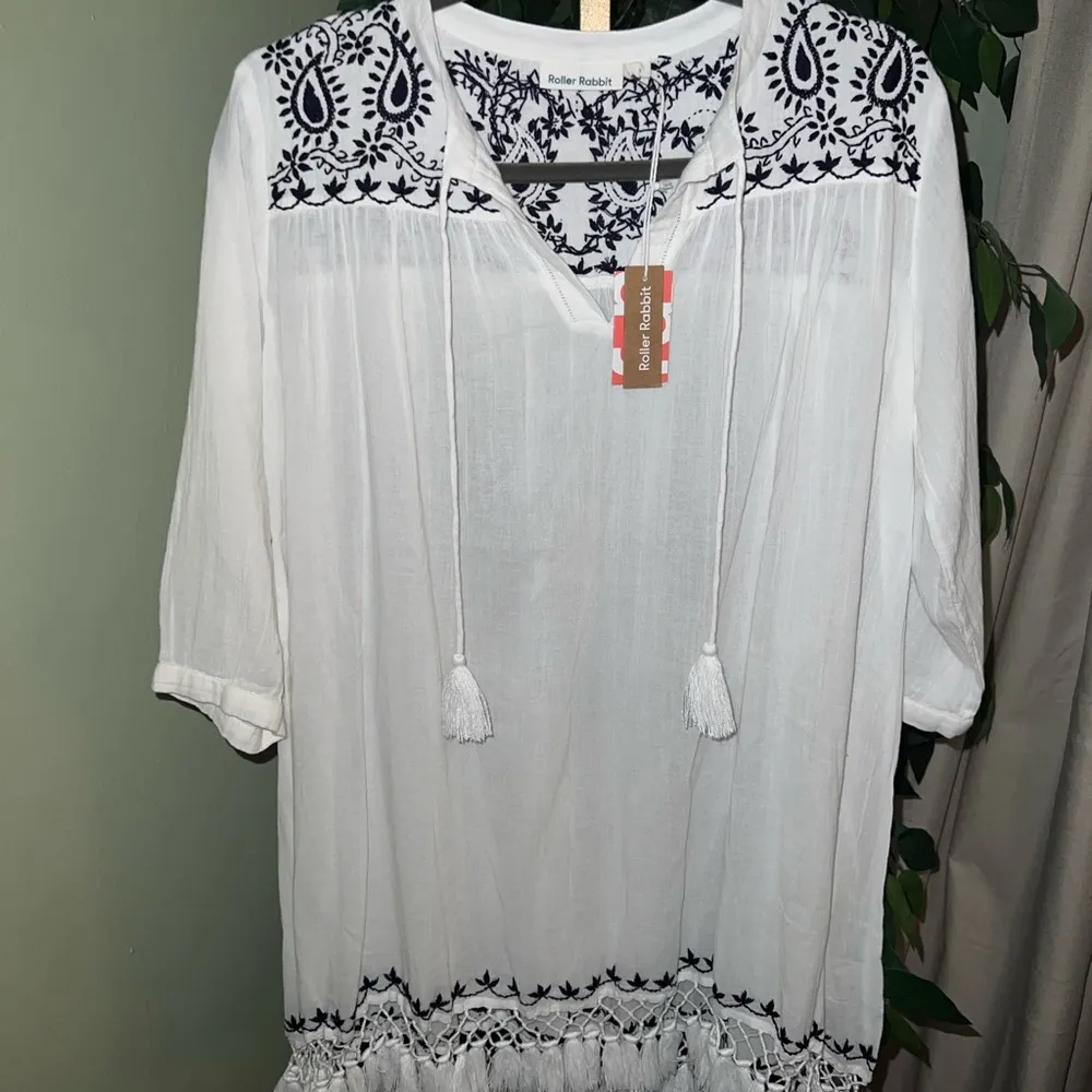 ROLLER RABBIT Luck Now Serafina Tunic NWT Size Small White/Navy - Image 4