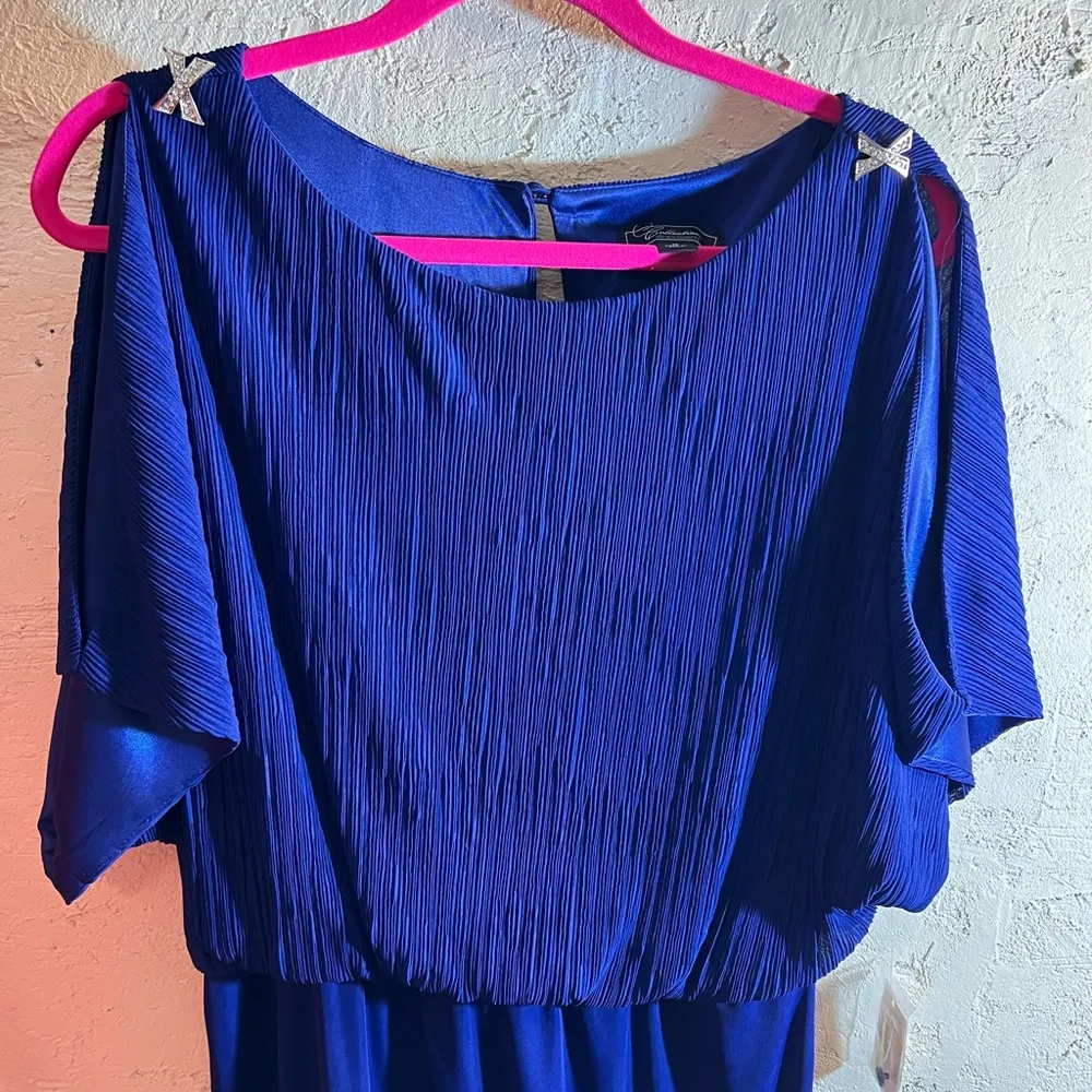 Dressbarn Royal Blue Bateau Neck Midi Dress Size 12 - Image 4