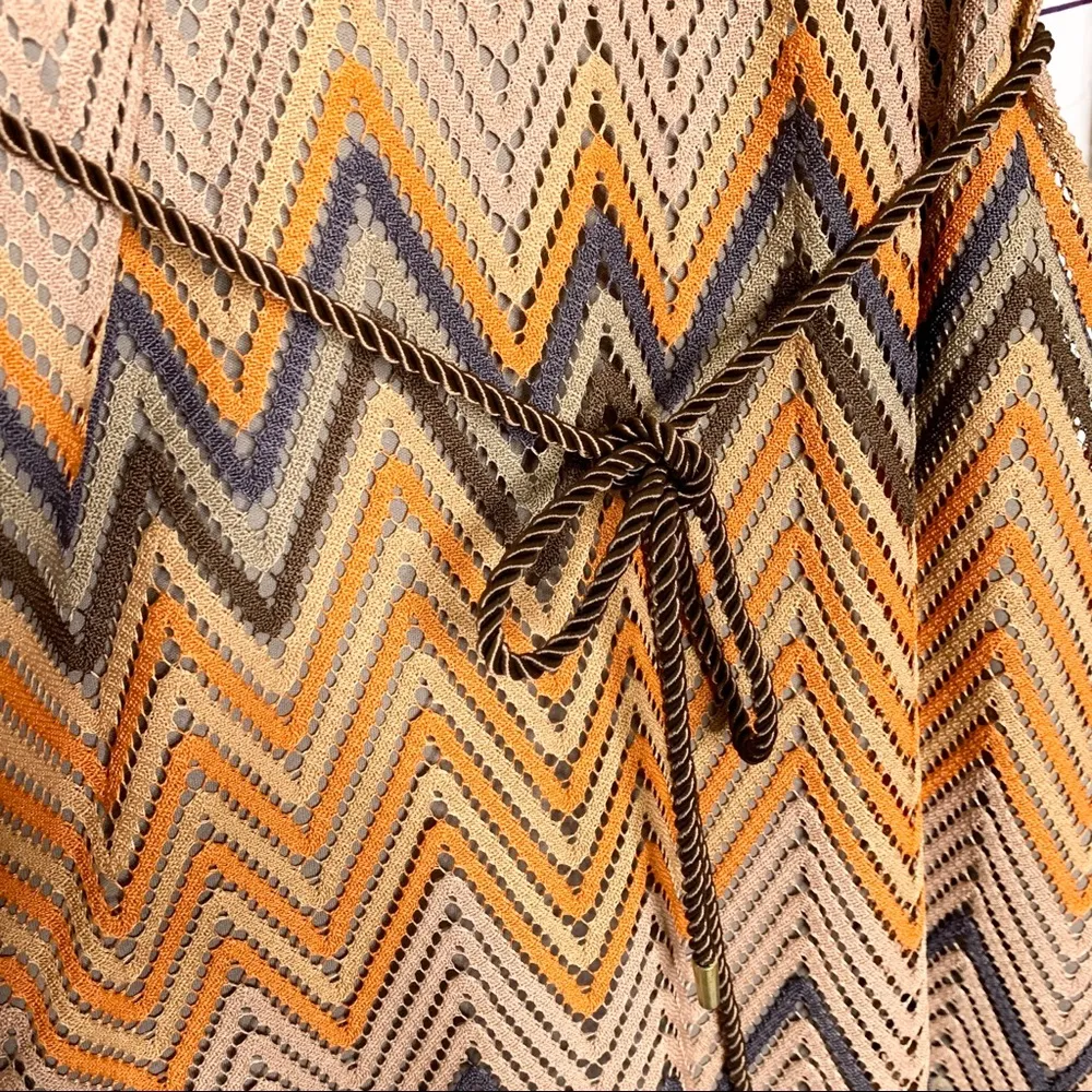 Sharagano Brown & Tan Boho Chevron Long Sleeve Belted Shift Dress Size 4 Small - Image 5