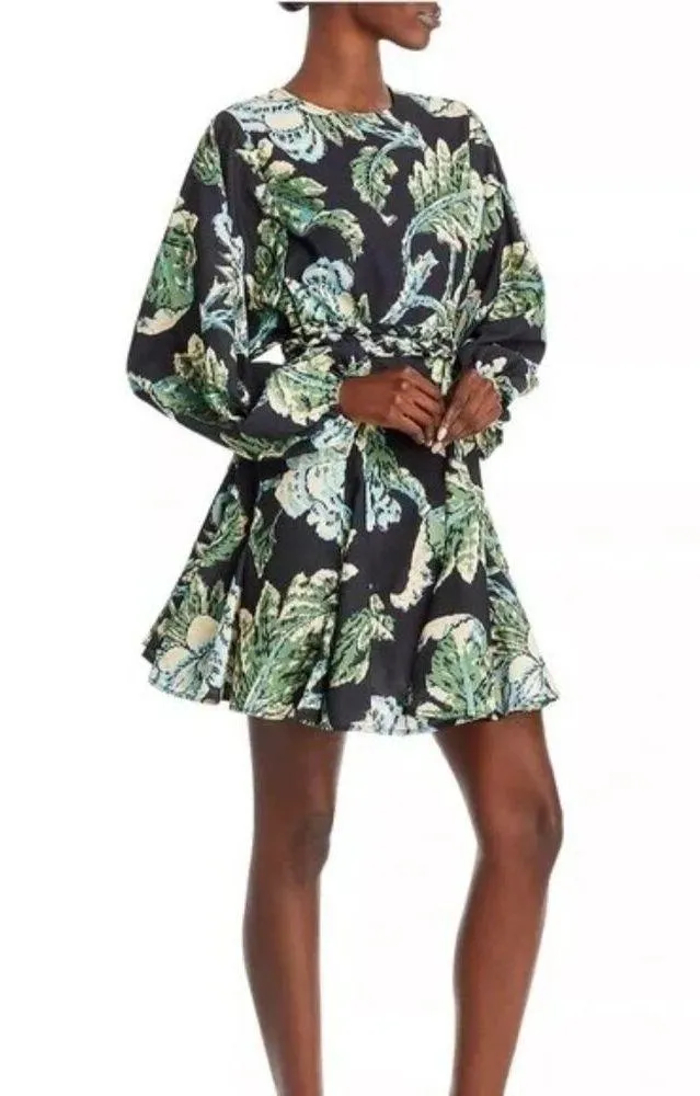 💕RHODE💕 Ella Dress ~ Camellia Vine Black Palm Leaf Botanical Print Small NWOT - Image 7