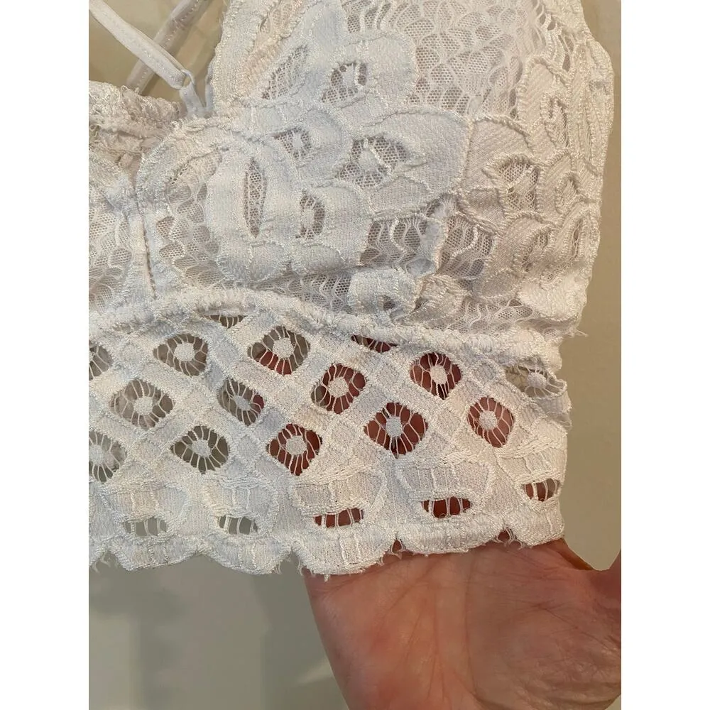 Anemone Wirefree Crochet Bralette Womens Size Large White Strappy Bra - Image 4