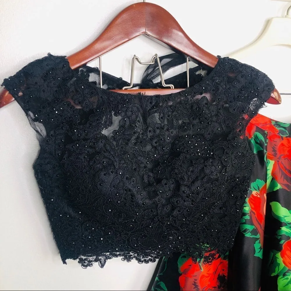 Sherri Hill 2 Piece Rose Print Dress Style 50603 0 Party Pageant Dance Floral - Image 2