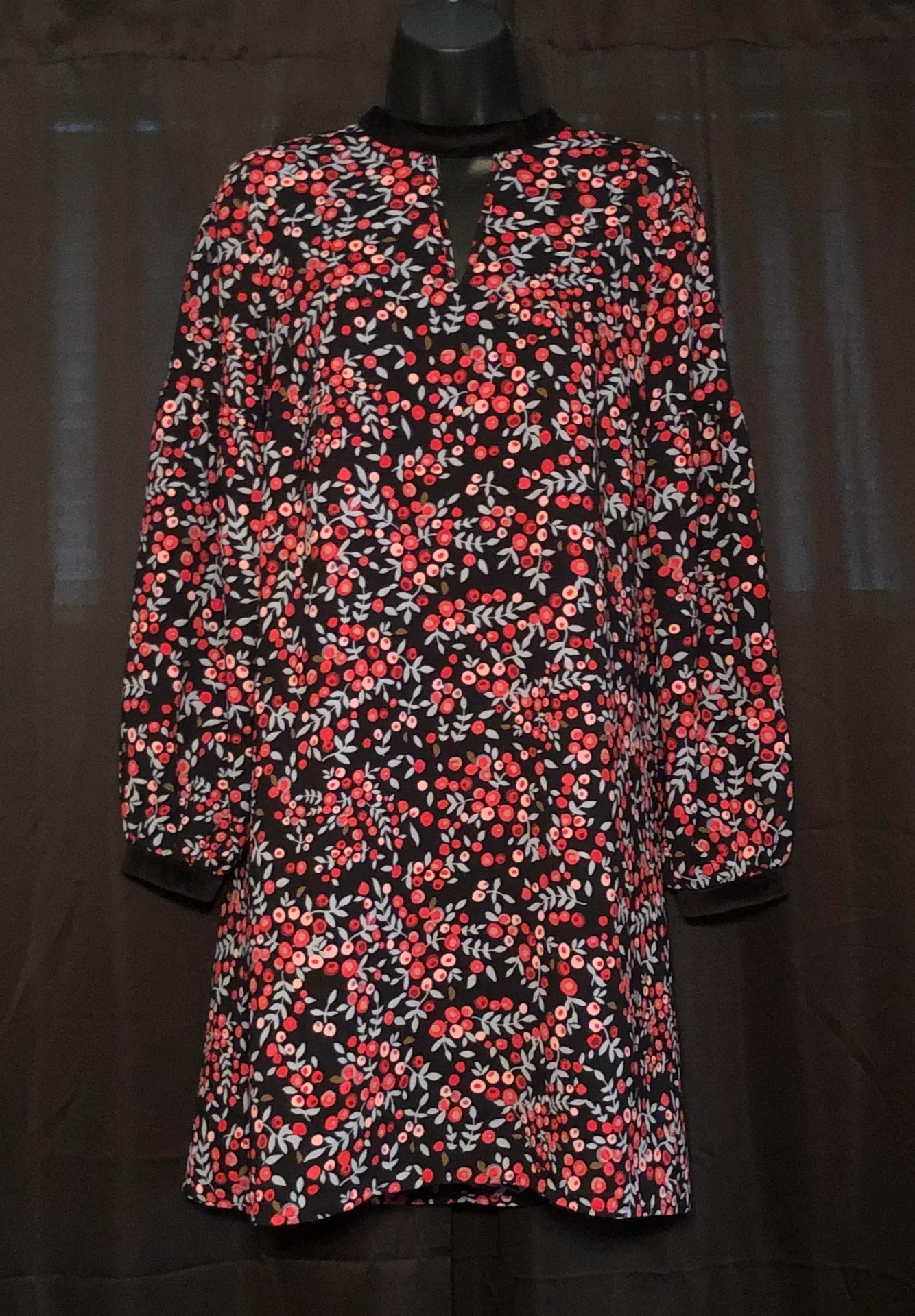 Long Sleeve Cherry Blossom Shift Dress S - Image 3