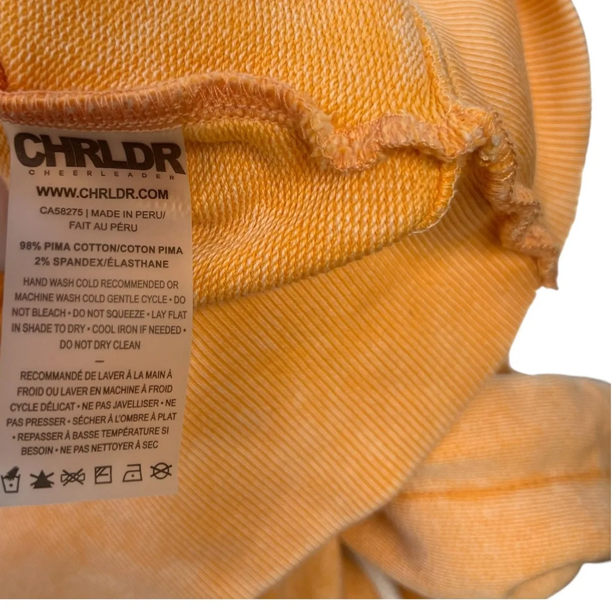 Chrldr Sweatshirt Hoodie Star Print Pima Cotton Orange Size Large - Image 8