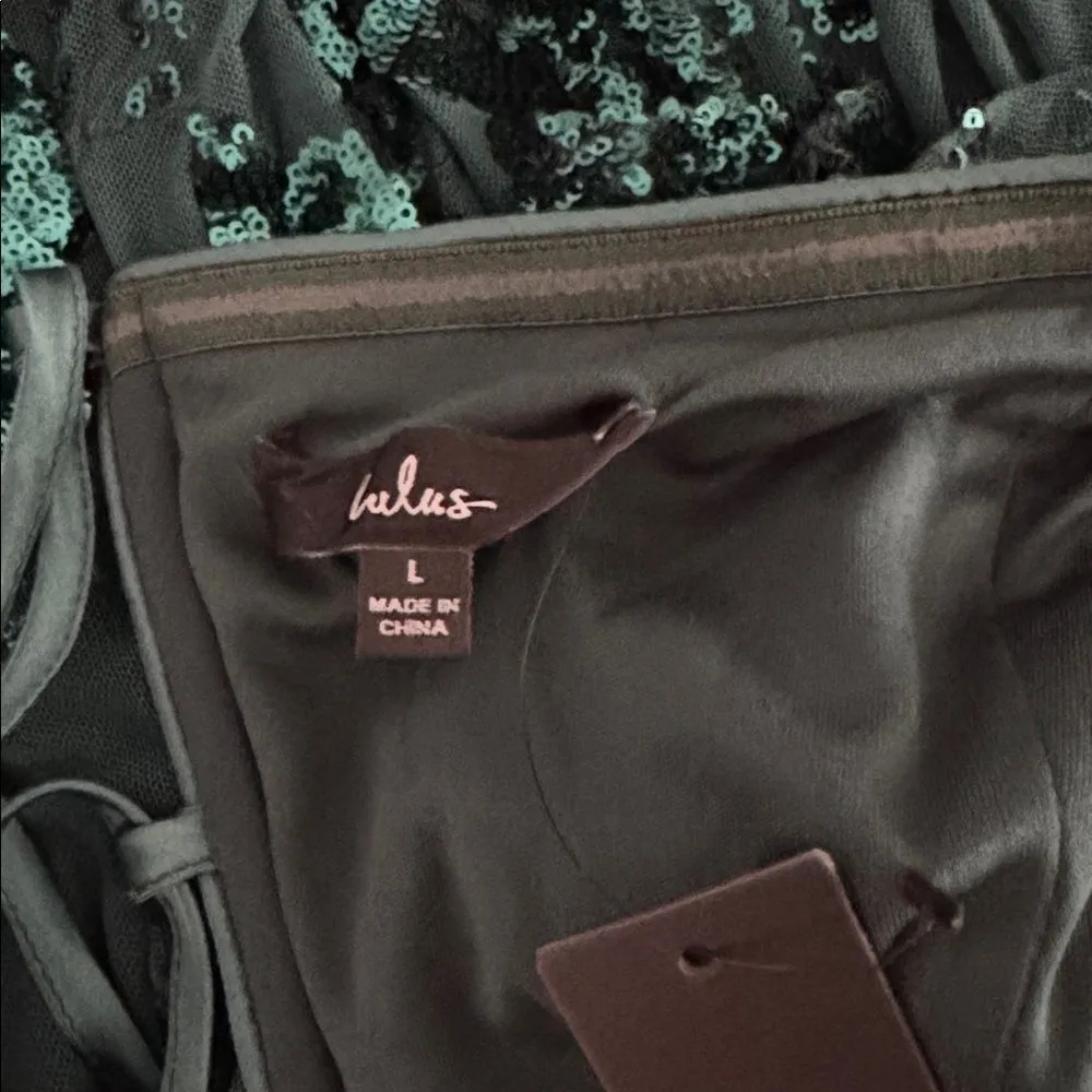 Lulus Definite Glamour Emerald Mesh Sequin Bustier Tiered Mini Dress NWT - Image 8