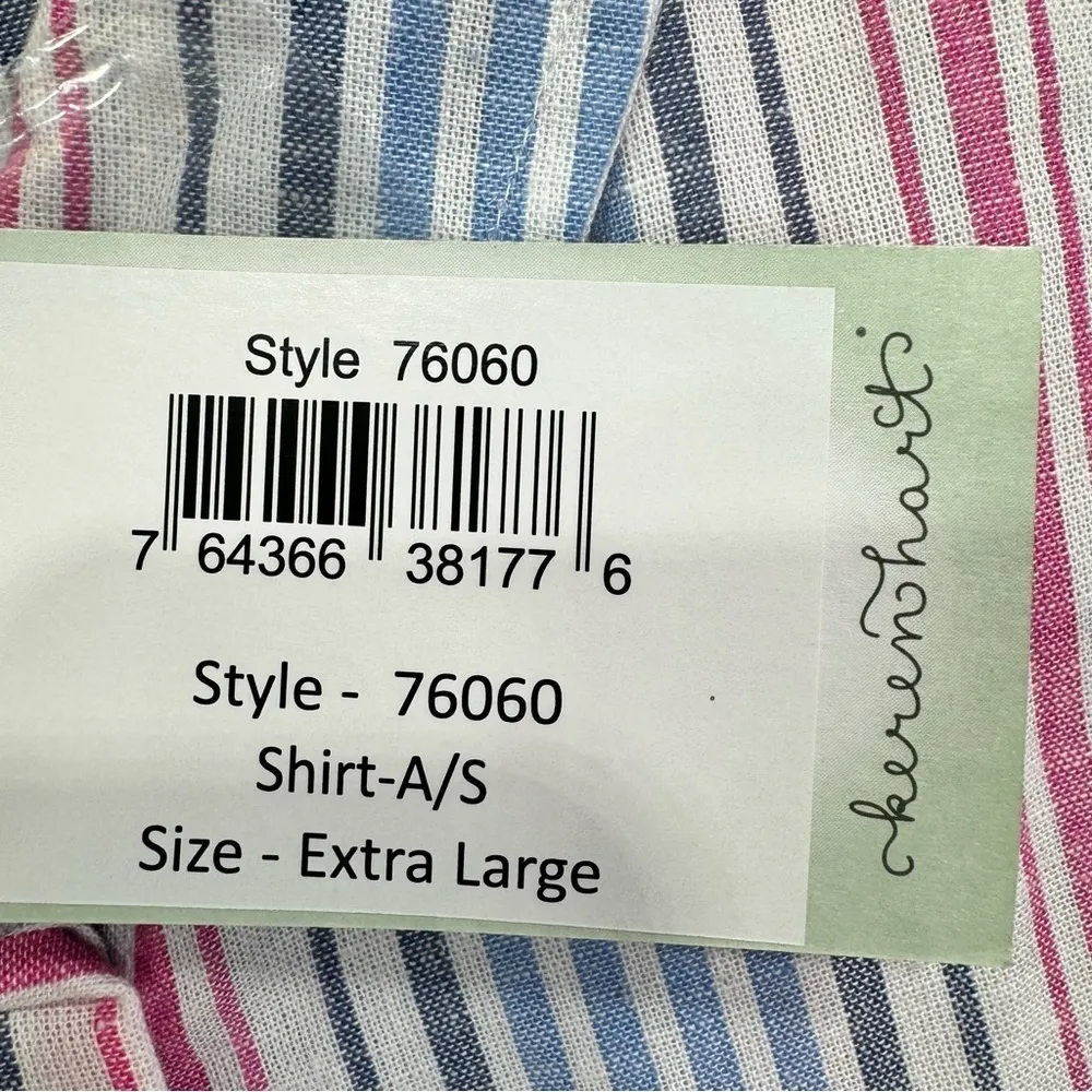 Keren Hart Lightweight Pink & Blue Striped Button Front Oxford Shirt Size XL - Image 16