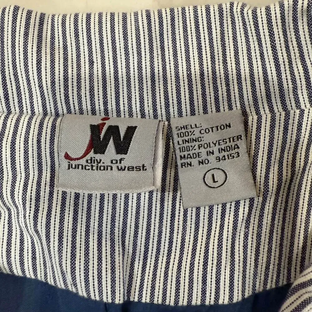 Vintage JW Div. Of Junction West Belted Button Front Seersucker Jacket Womens L Blue Size L - Image 3