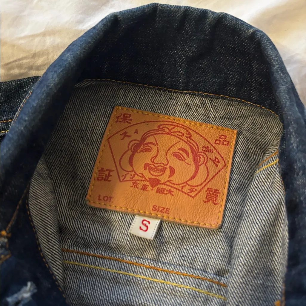 Evisu Denim Jacket with Pockets and Embroidered Accents Blue - Image 4