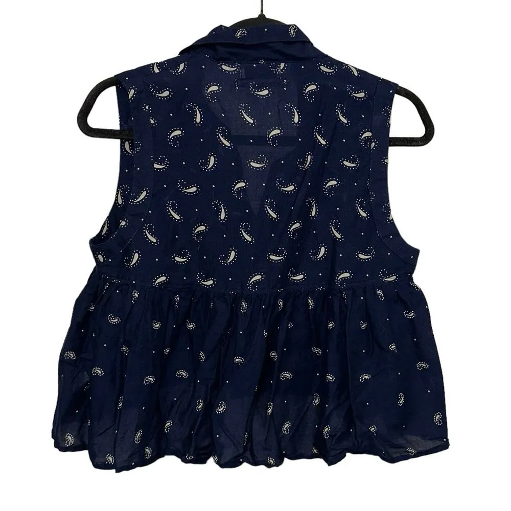 Urban Outfitters Blue Sleeveless Paisley Flowy Crop Top - Image 2