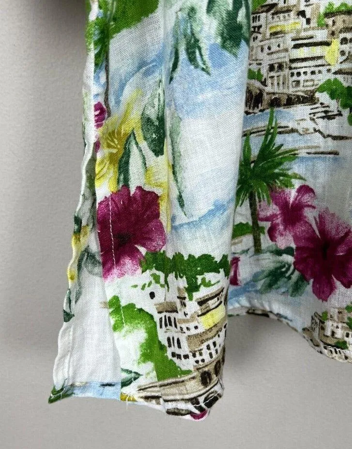 Cynthia Rowley Shirt 3X The Amalfi Coast Print Linen Collar Button Down Colorful - Image 6
