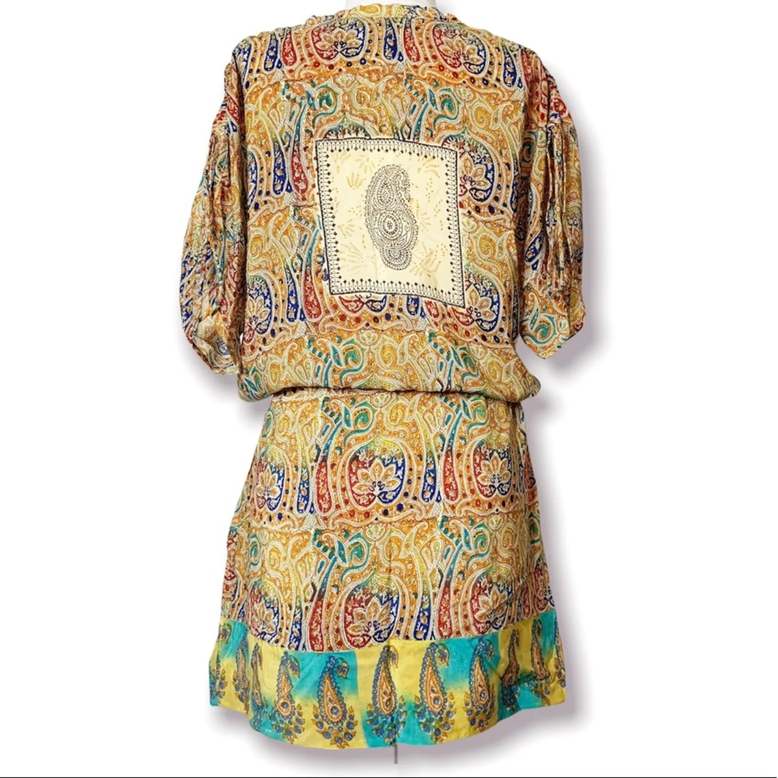 Tolani silk paisley print drawstring mini dress sz XS Anthropologie - Image 2