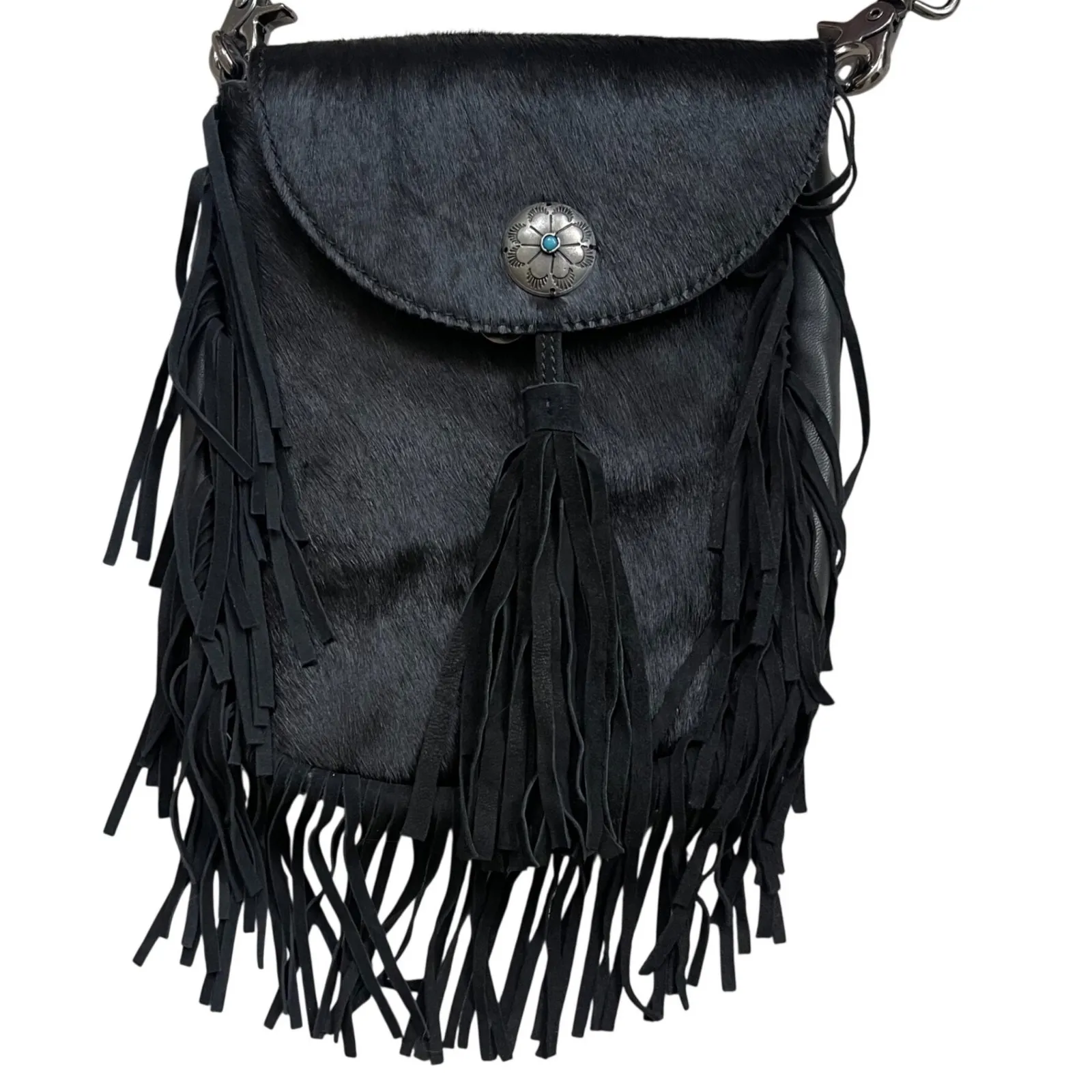 Scully Black Leather Cowhide Fringe INDIA Crossbody Shoulder Bag Boho Western - Image 2