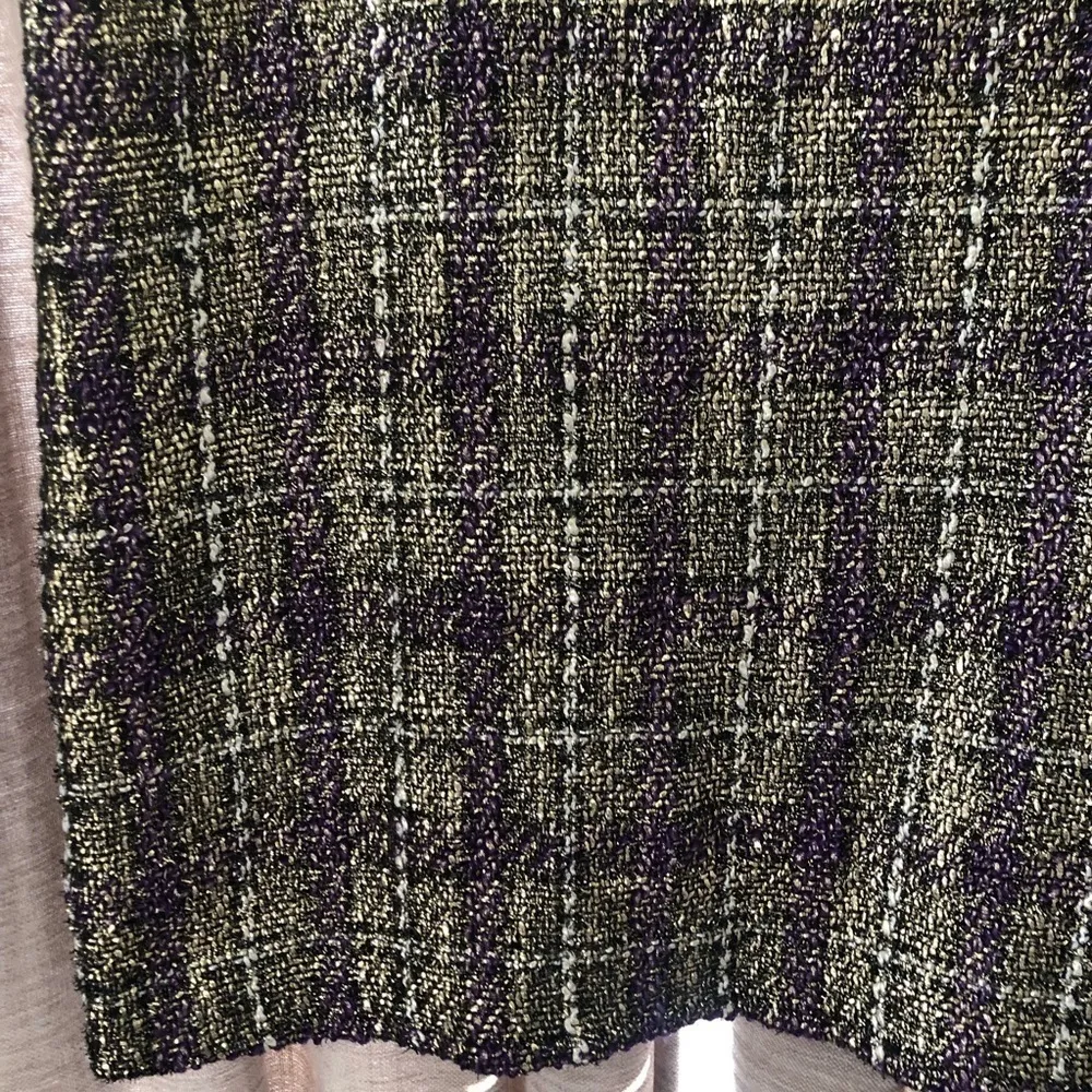 Bontrue Purple & Gold Tweed Cap Sleeve Shift Dress Size M - Image 4