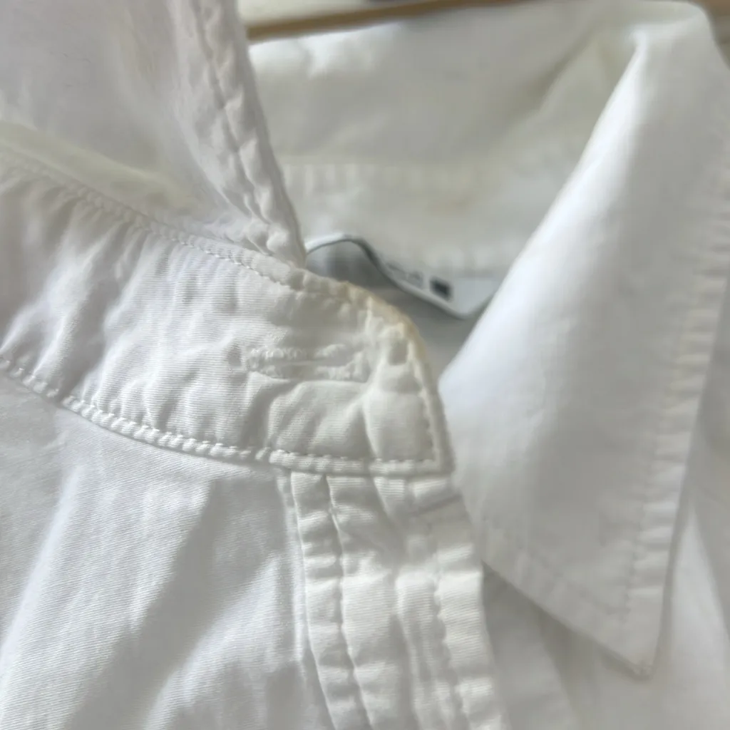 ZARA Cropped White Poplin Button Up Collared Shirt Pockets Size S - Image 7
