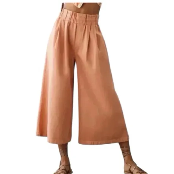 Pilcro Anthropologie Peach/ Pink Culotte Wide Leg Cropped Paperbag Jeans Small - Image 6