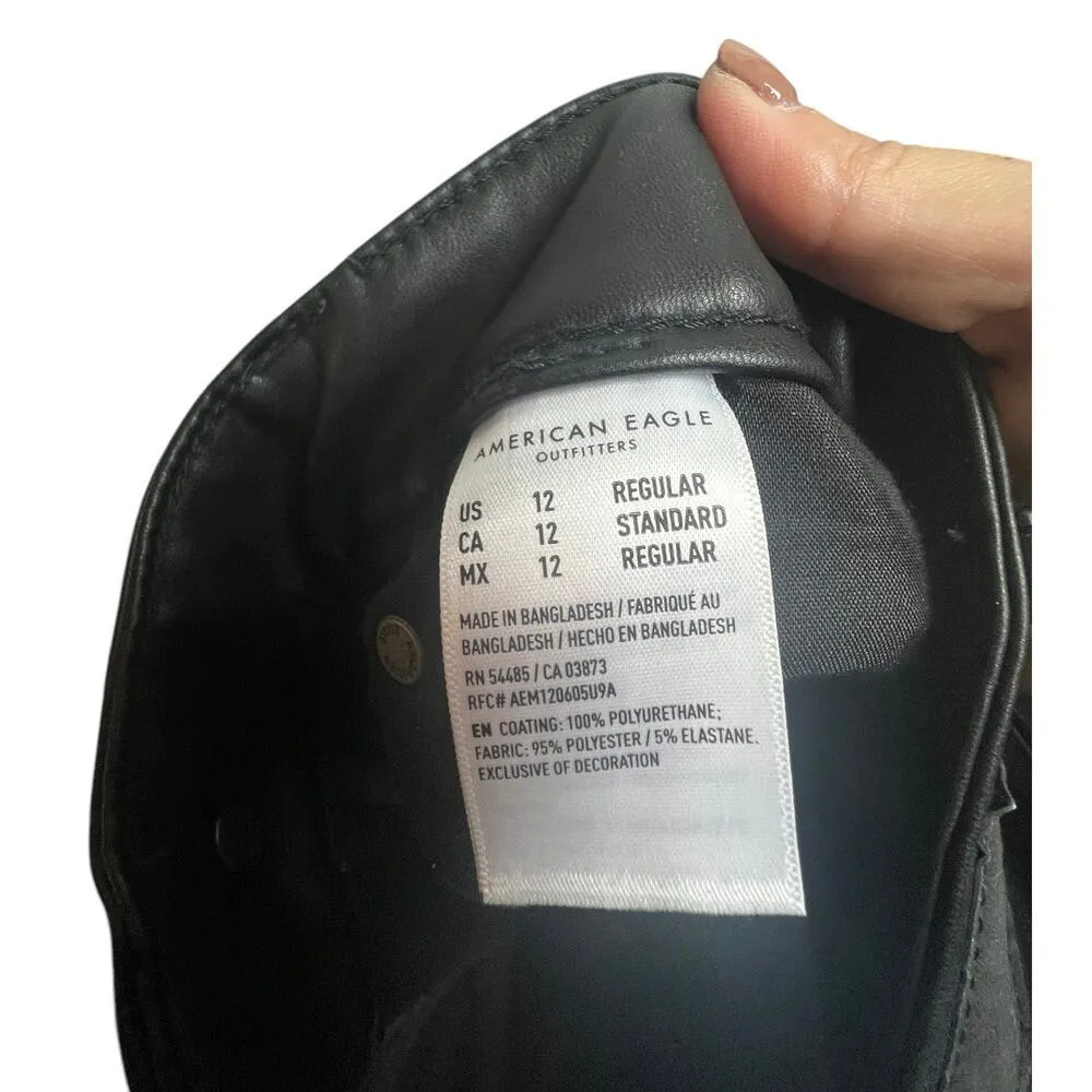 American Eagle Stretch Super High Rise Black Faux Leather Flare Pants Size 12 - Image 3
