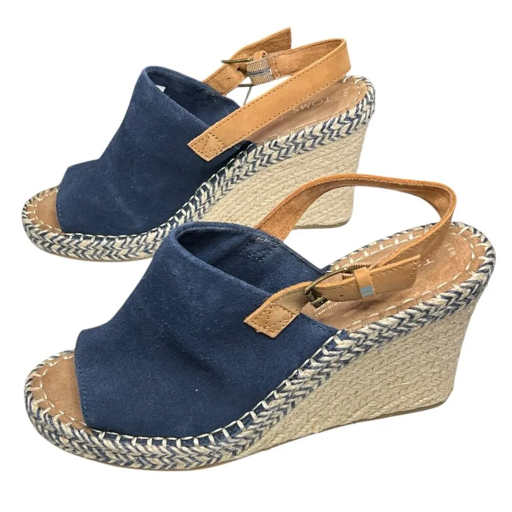 TOMS Monica Wedge Sandals Womens 9.5 Blue Slingback Open Toe Modern Dressy - Image 2