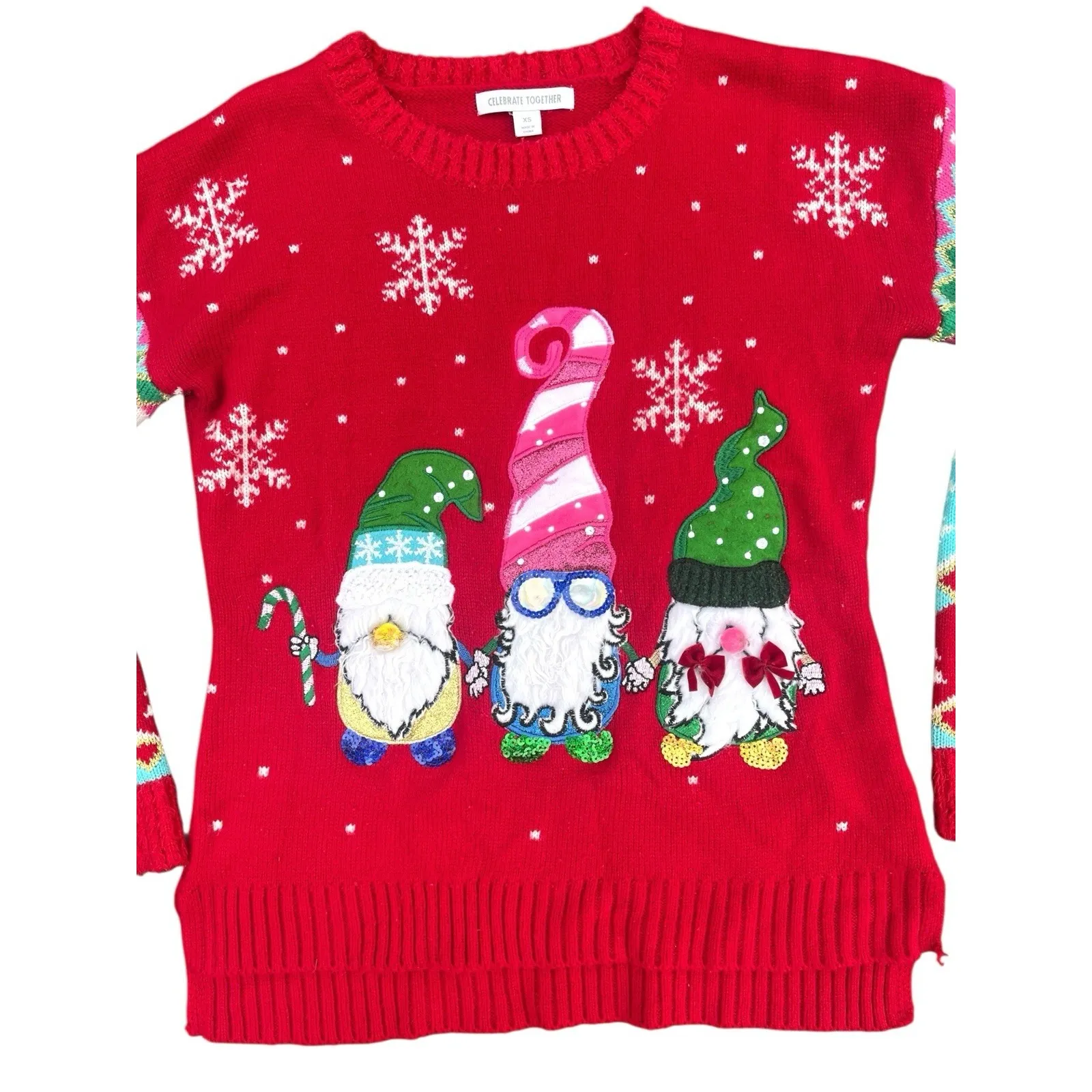 Celebrate Together Gnome Ugly Christmas Sweater Medium Santacore Holidays Party Red Size XS - Image 2