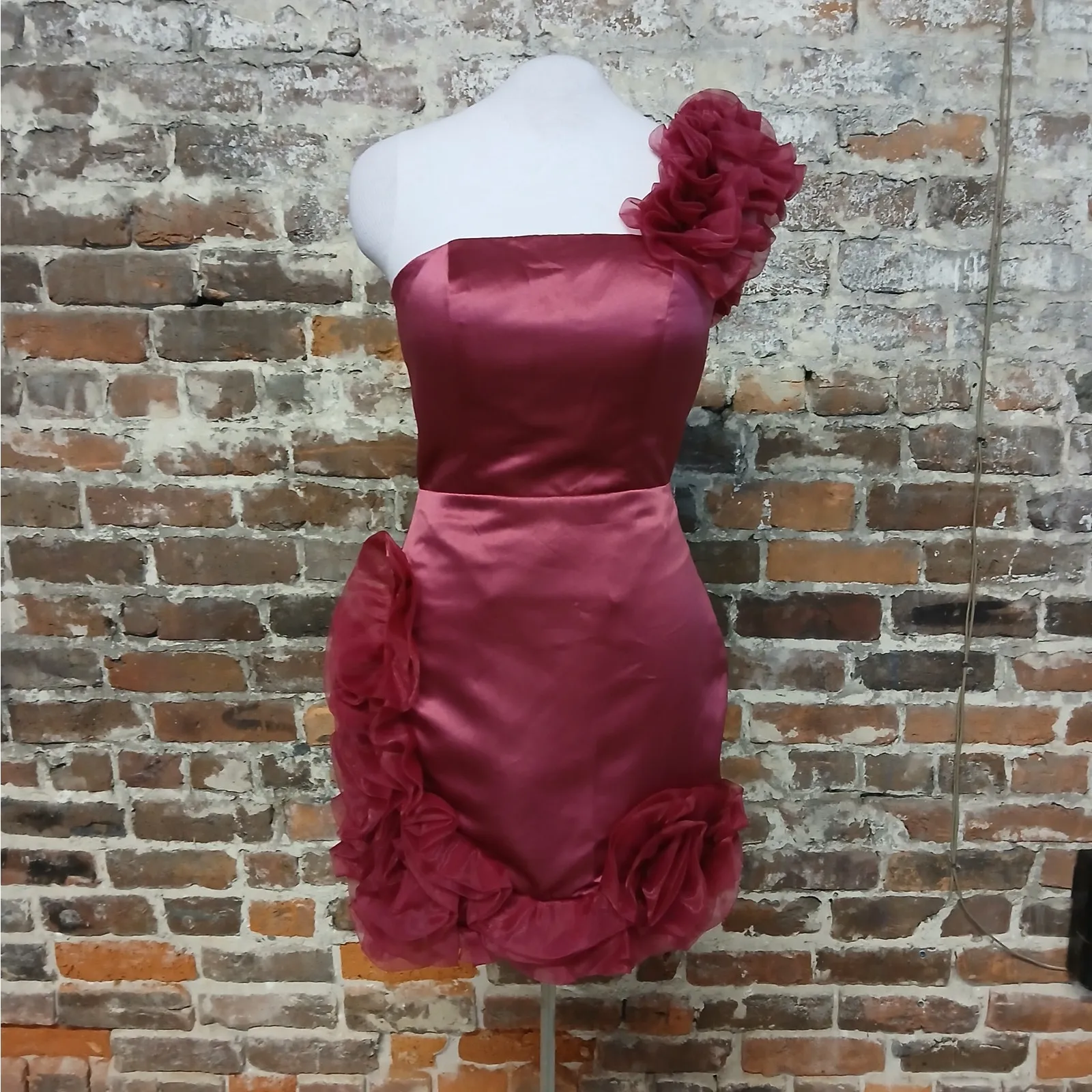 Y2K Retro One Shoulder Dress Women's Size 2 Red Wedding Cocktail Party Prom - Image 2