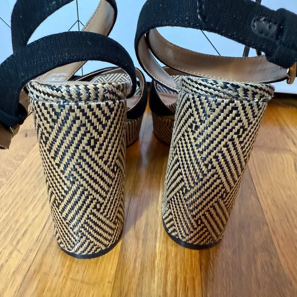 Sam Edelman Nolita Womens 8 Black Tan Weave Platform Sandals Block Ankle Strap - Image 6