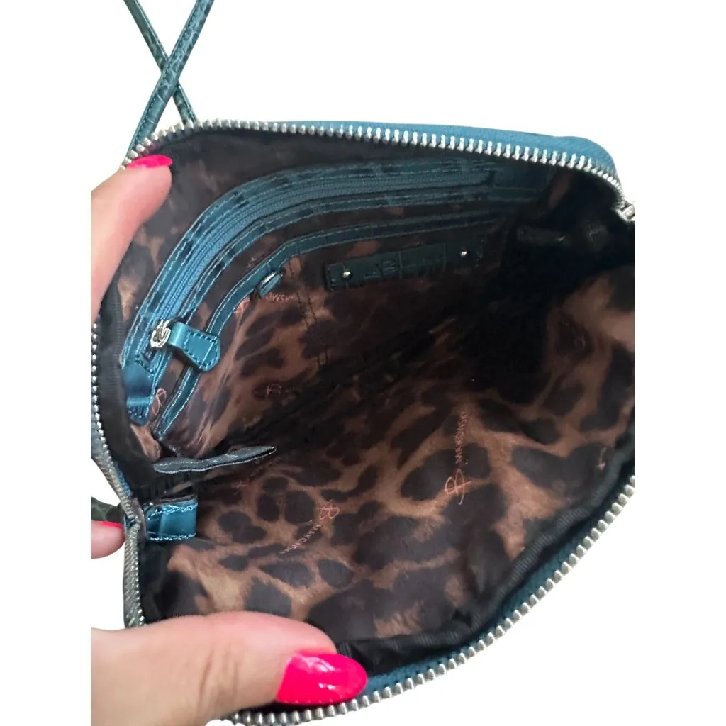 B MAKOWSKY Turquoise Buckle Croc Embossed Leather Crossbody bag - Image 2