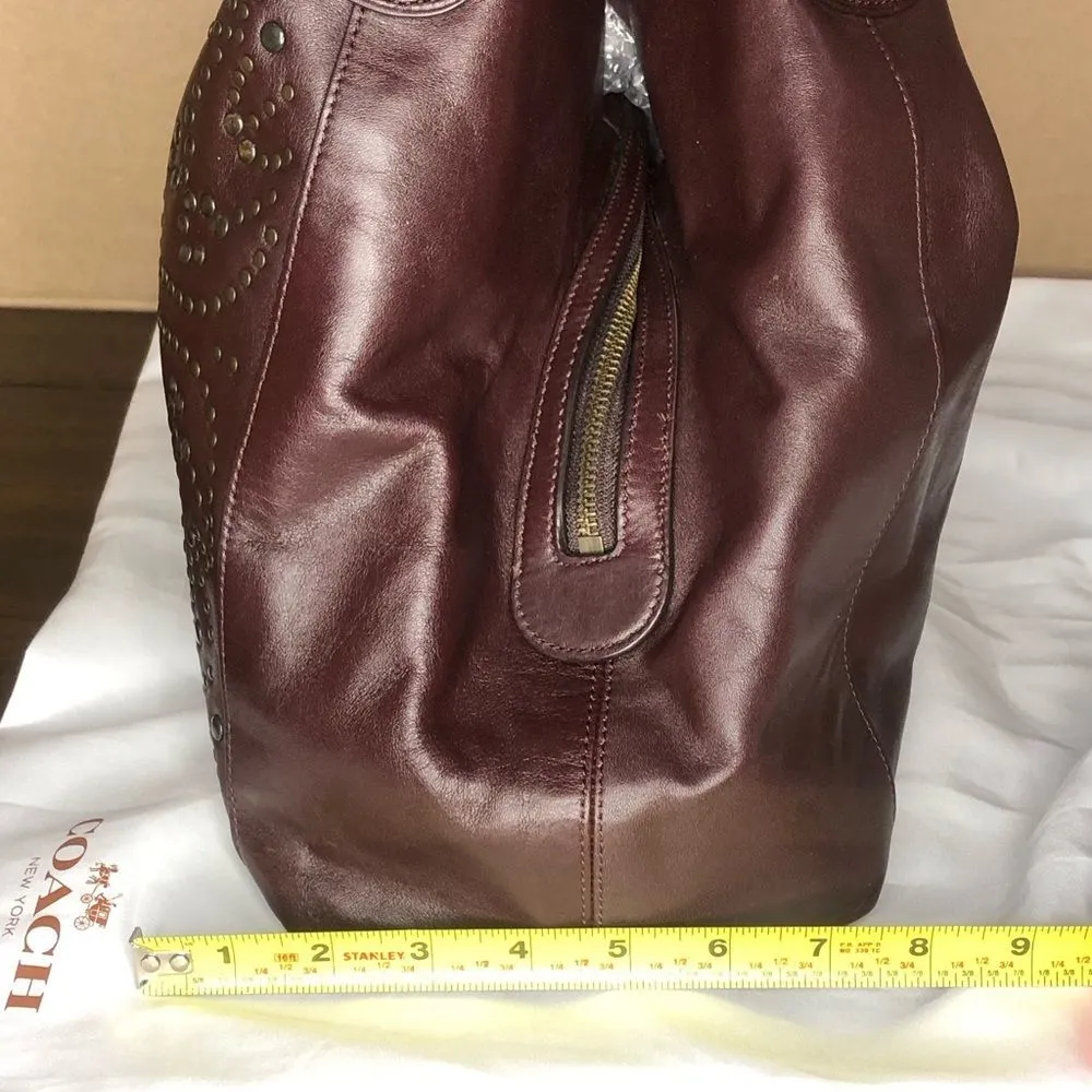 COACH Edie Oxblood Studded Soft Leather Triple Section Shoulder Bag w/ Turn Lock - Image 11