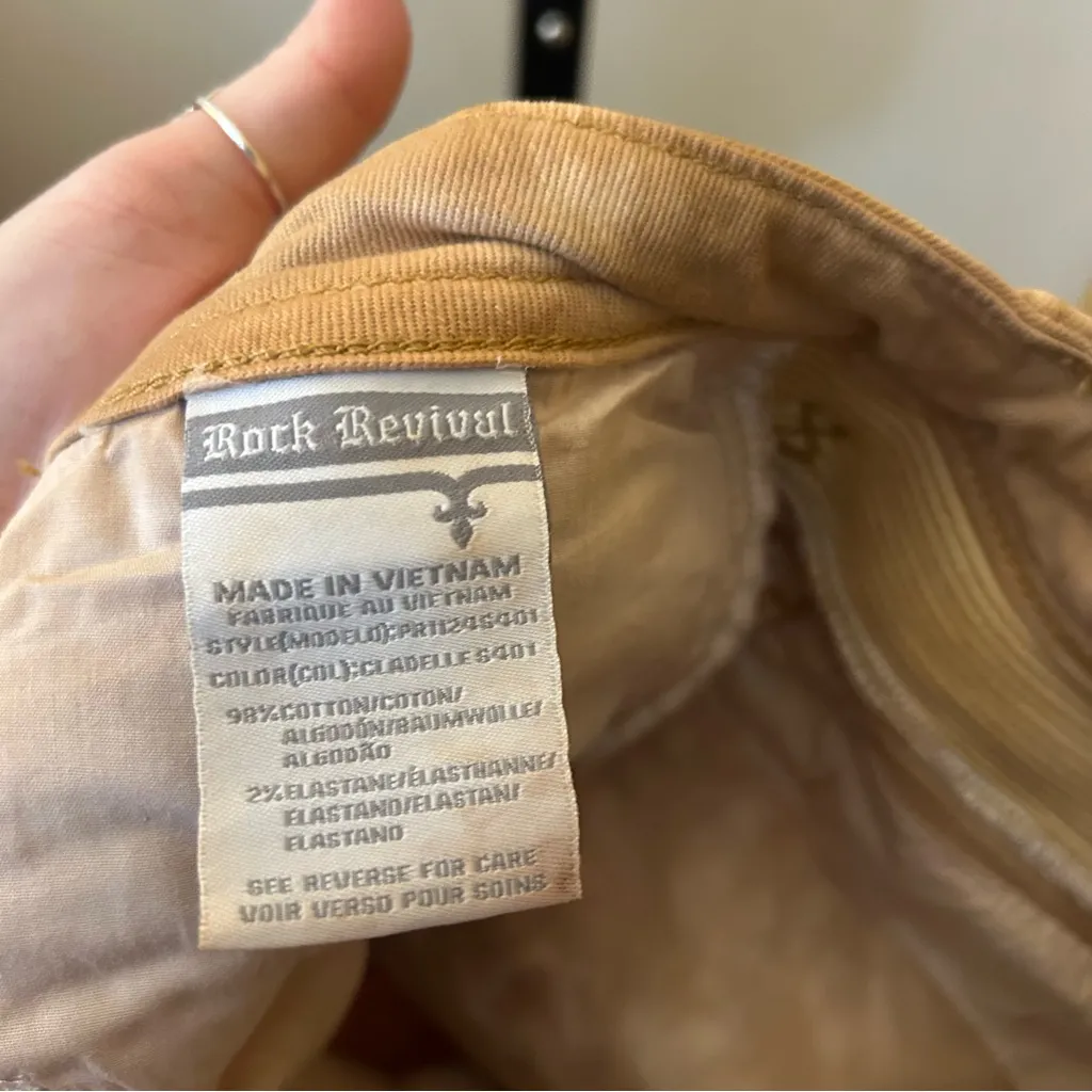 Rock Revival Moto Cladelle Skinny Jeans Stretch Distressed Tan Size 30 (US 10) - Image 5