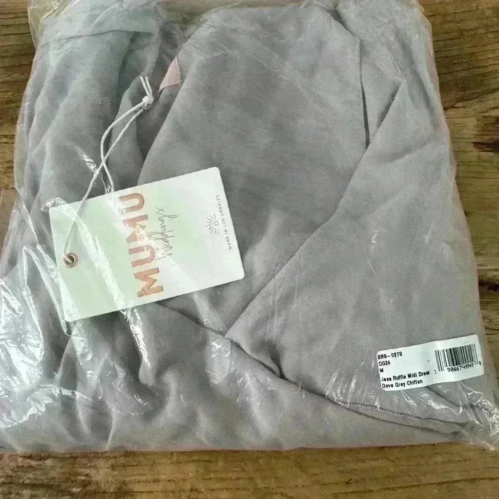 SHOW ME YOUR MUMU Jess Ruffle Midi Dress ~ Dove Grey Chiffon ~ M ~ NEW IN POLY - Image 5