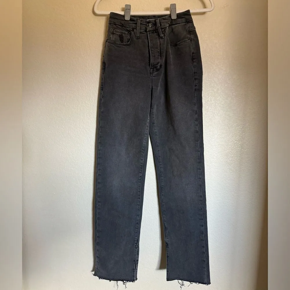 Good American Good Boy‎ Slit Hem Straight Leg Jeans Gray Sz 00/24 - Image 4