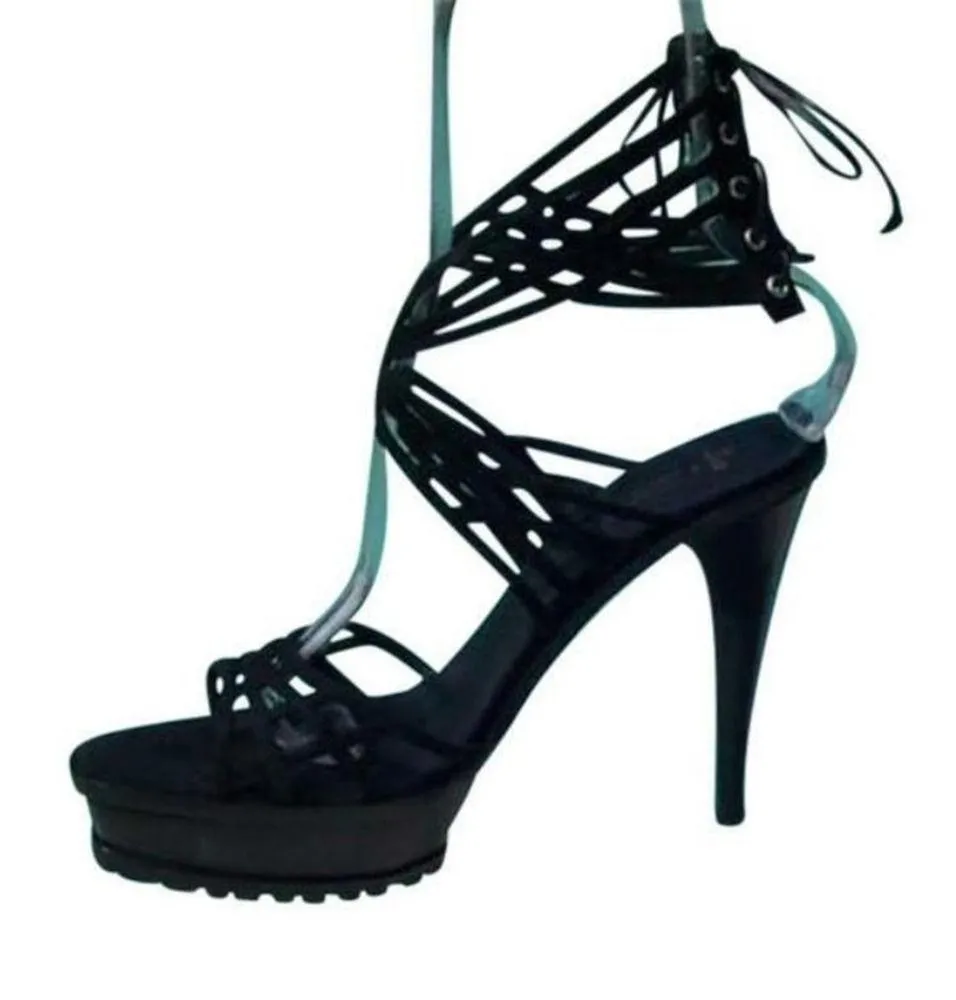 Donald Pliner Black Suede Leather 1.5" Platform Shoe 5" Heel Lug Sole $495 NWT Size 9 - Image 2