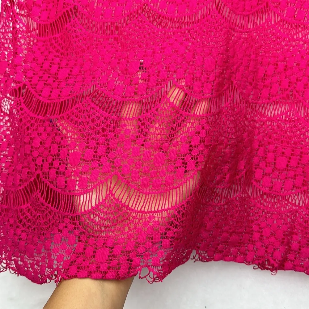 Hot Pink Short Sleeves Crew Neck Lace Top Sz 1X - Image 4