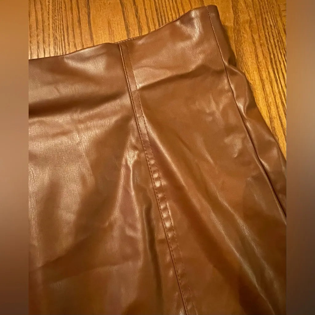 ZARA Brown Vegan Faux Leather Pronounced Seams High Waisted Mini Skirt Size‎ XXL - Image 11