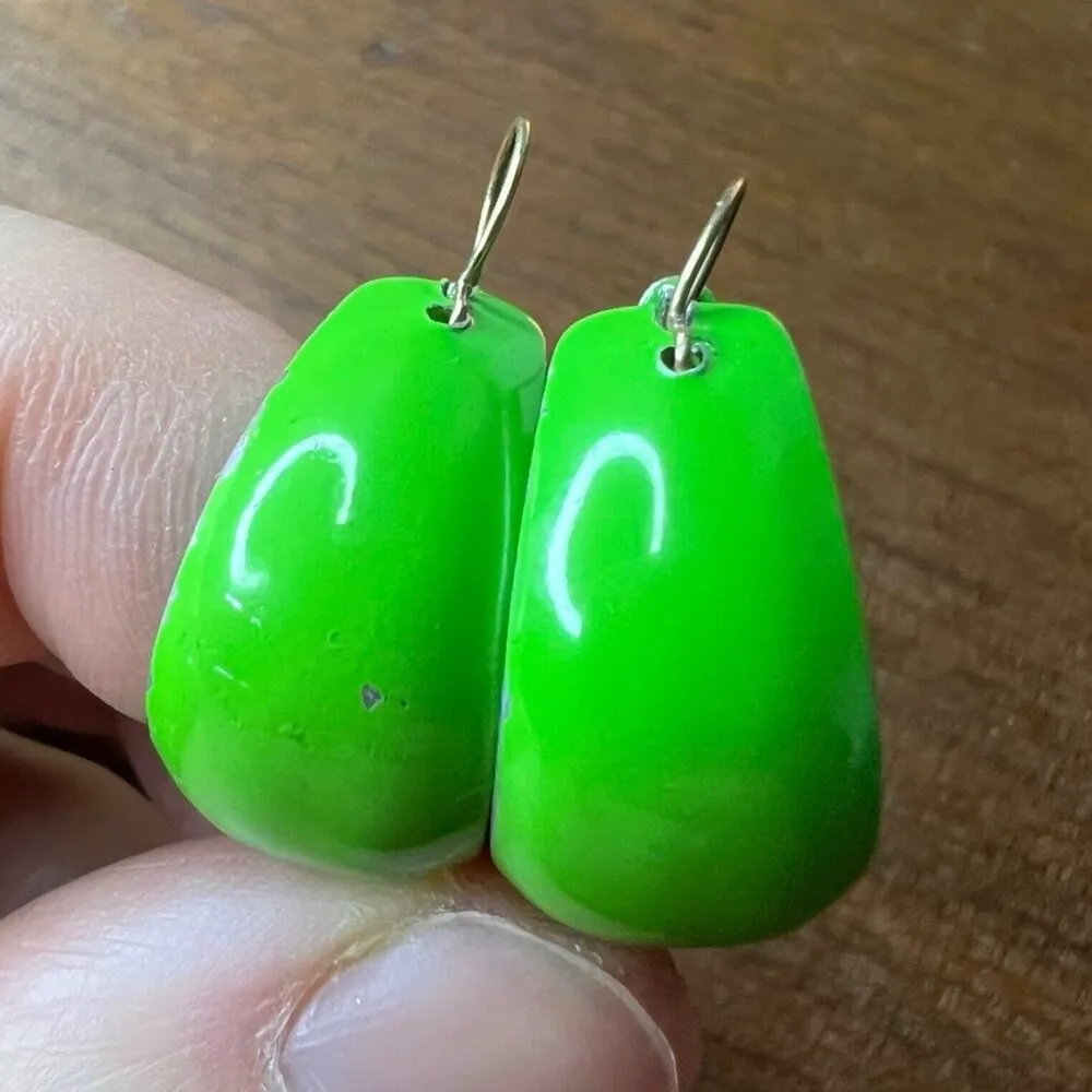 Vintage Womens Retro Hoop Earrings 70s 80s Neon Green Metal - Image 6