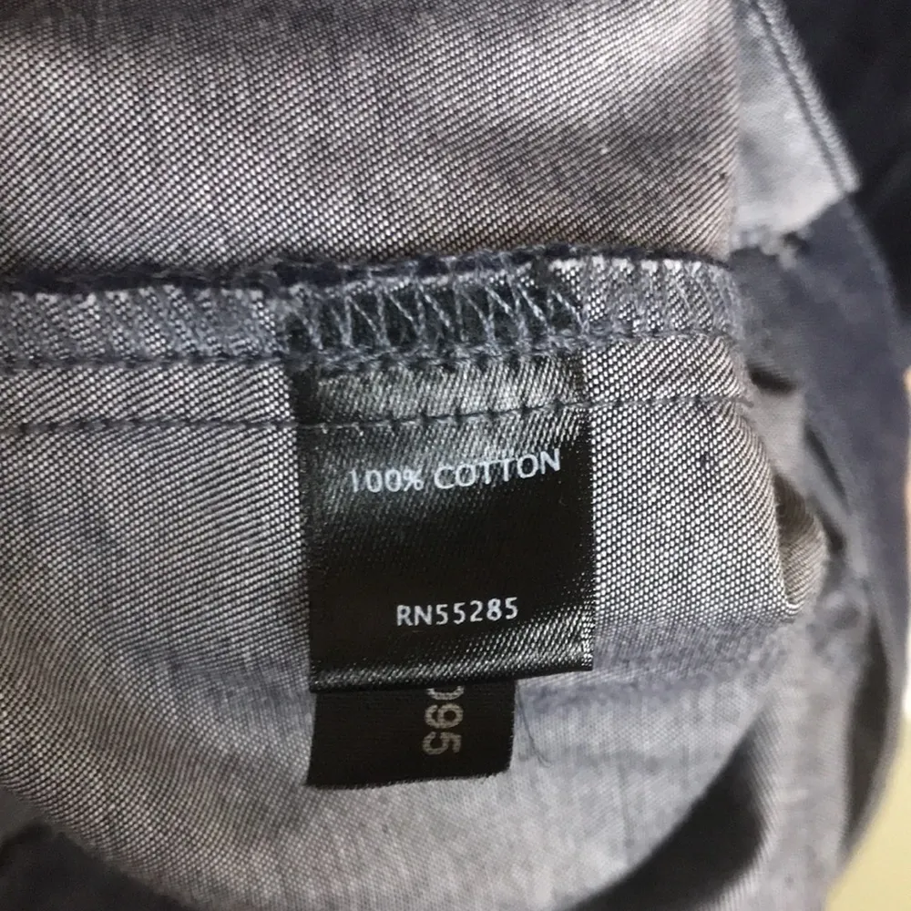 Express Women’s Chambray Dark Wash Split Neck Button-Up Long Sleeve Shirt Dress - Image 10