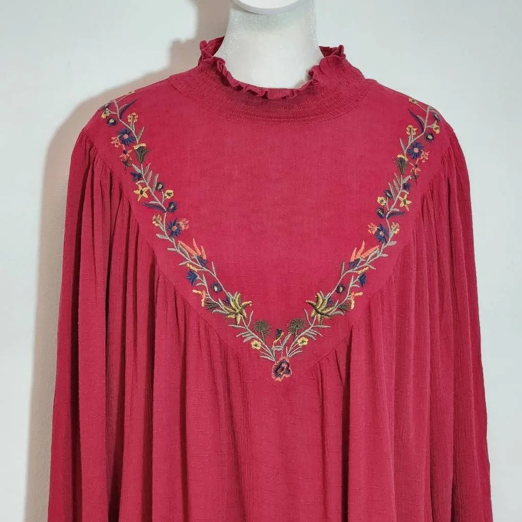 Chic Soul Burgundy Embroidered Boho Blouse NWOT Size 1X Oxblood Embroidered Top - Image 2
