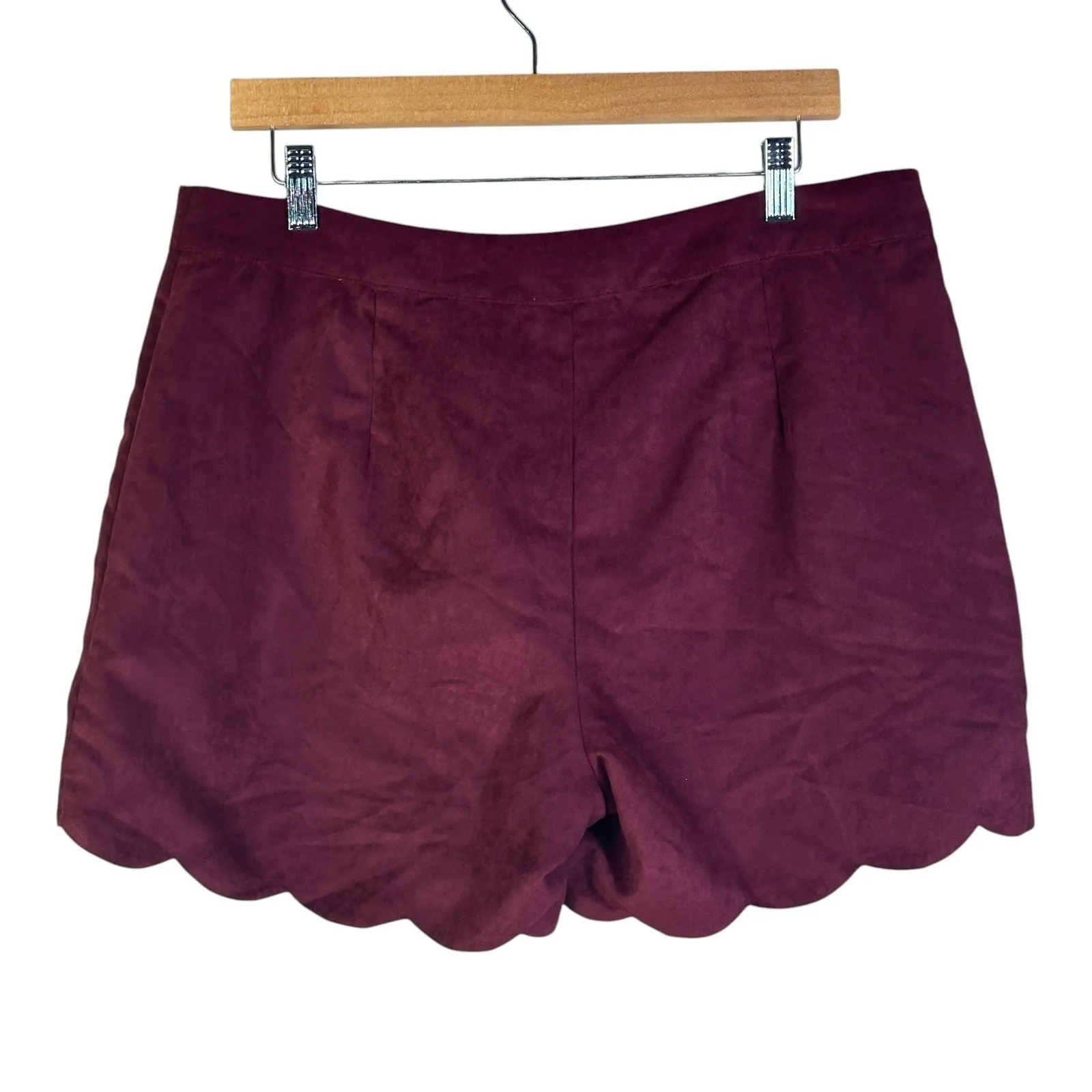 Leith Scallop Hem Shorts Womens L Plum Purple Faux Suede Coquette Feminine - Image 4