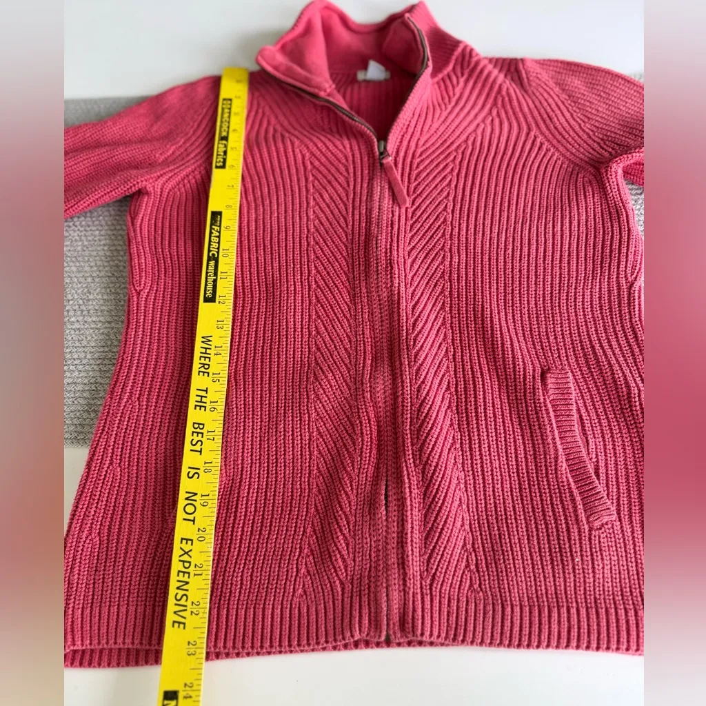 L.L. BEAN Coral Pink Cotton Cableknit Quarter Zip Sweater Size Small - Image 9