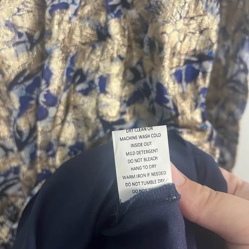 Zero Degrees Celsius Print Dress blue gold combo mini tiered preppy size medium - Image 7